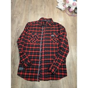 🔥 Victory Motorcycles Button Down Red Black Plaid Shirt Men's Medium M